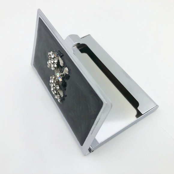 Vintage Stainless Steel Business Card Case with Rhinestone Poodle - Picture 7 of 9